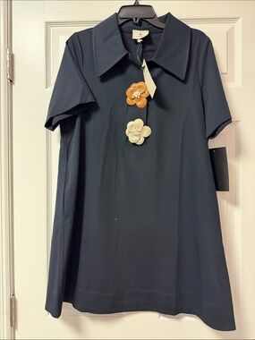 Tuckernuck Navy Mini Dress with Cream & Tan Floral Pins